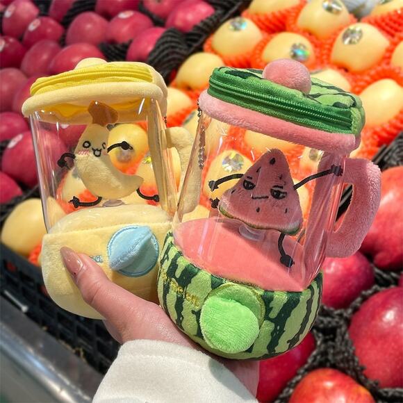 Fruit Juicer Plush Toy Fun Pull-to-Relax Stress-Relief Toy, Banana & Watermen - Picture 1 of 10